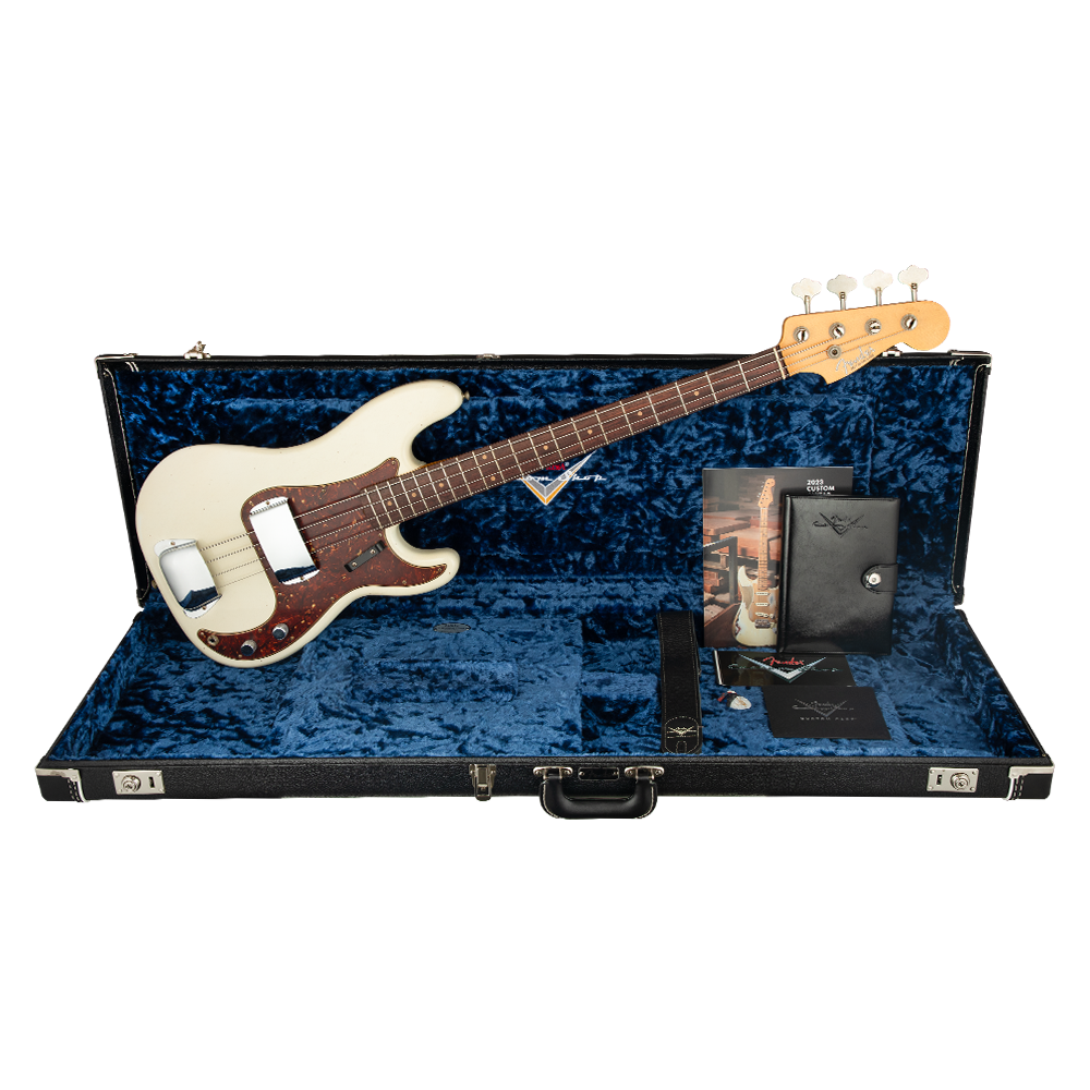 Fender Custom Shop 1963 Precision Bass Journeyman Relic Aged Olympic White Bas Gitar