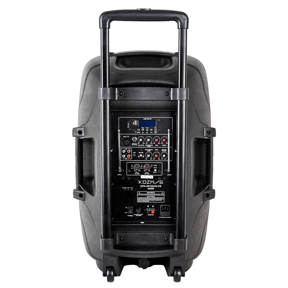 Kozmos KPA-2915AUS-CB 15-İnç 2 Yollu Hoparlör - Bluetooth / USB / LCD Ekranlı / SD Kart / 2 x Telsiz Mikrofon