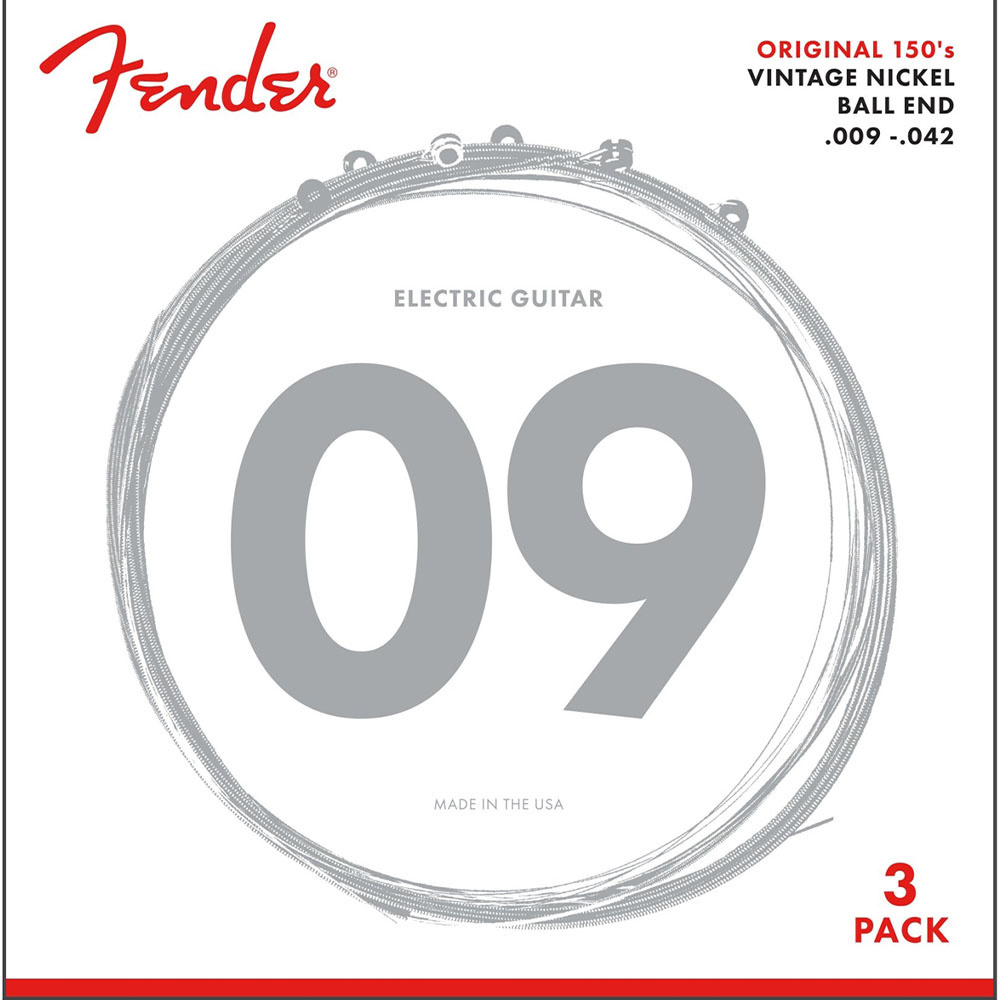 Fender Original 150 Guitar Strings Pure Nickel Wound Ball End 150L .009-.042 Gauges 3-Pack Elektro Gitar Teli