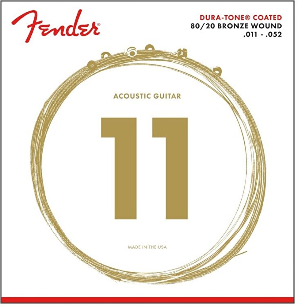 Fender Dura-Tone Coated 80/20 Acoustic Guitar Strings Ball End 880CL Gauges .011-.052 String Sets – Akustik Gitar Teli