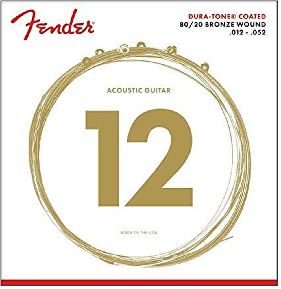 Fender Dura-Tone Coated 80/20 Acoustic Guitar Strings Ball End 880L Gauges .012-.052 String Sets – Akustik Gitar Teli