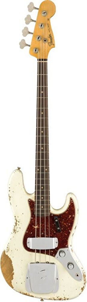 Fender Custom Shop 1961 Jazz Bass Heavy Relic Gülağacı Klavye Aged Olympic White Bas Gitar