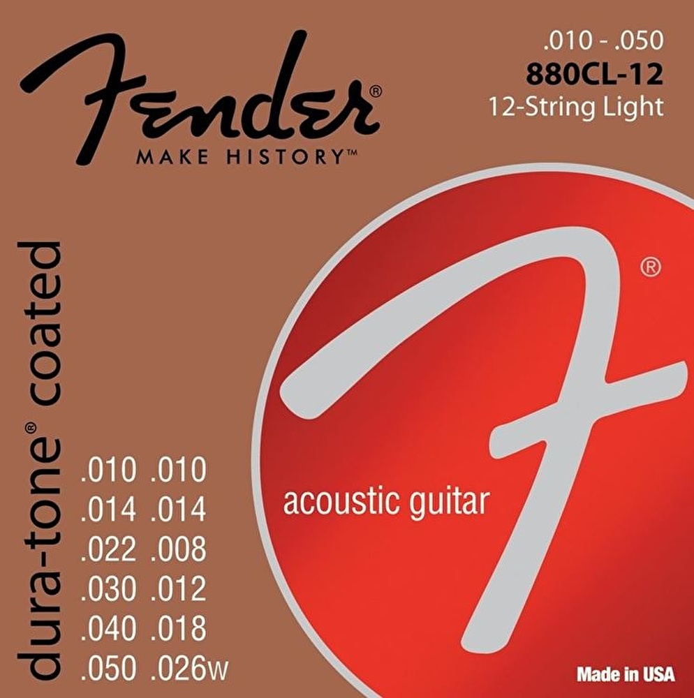 Fender Dura-Tone Coated 80/20 Acoustic Guitar Strings Ball End 880CL-12 Gauges .10-.50 – Akustik Gitar Teli