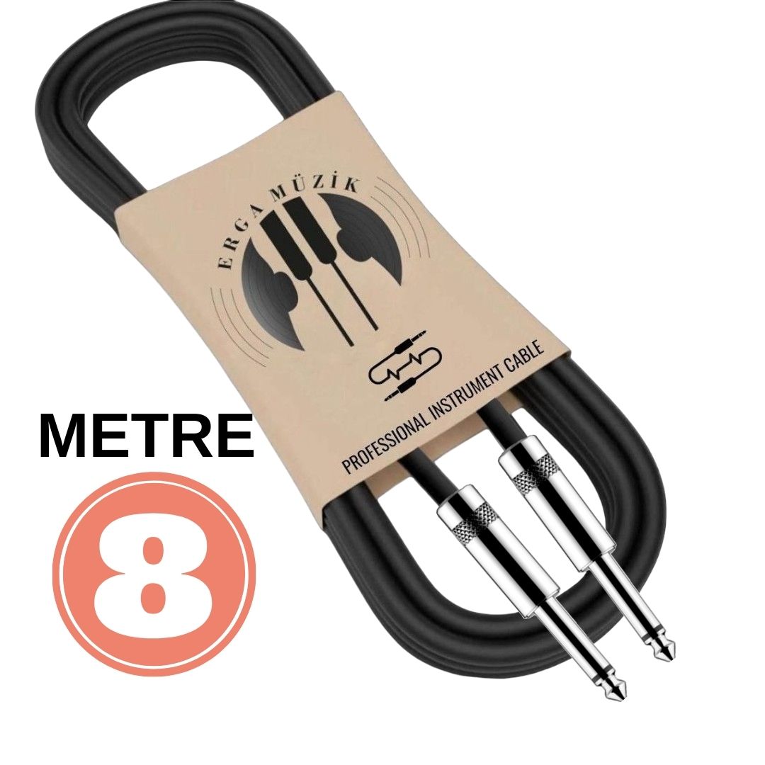 Erga Müzik Gitar Düz Jack Kablosu 8M – Elektro Akustik Bas Bağlama Keman Kemençe Amfi & Mixer Uyumlu Jack Kablosu…