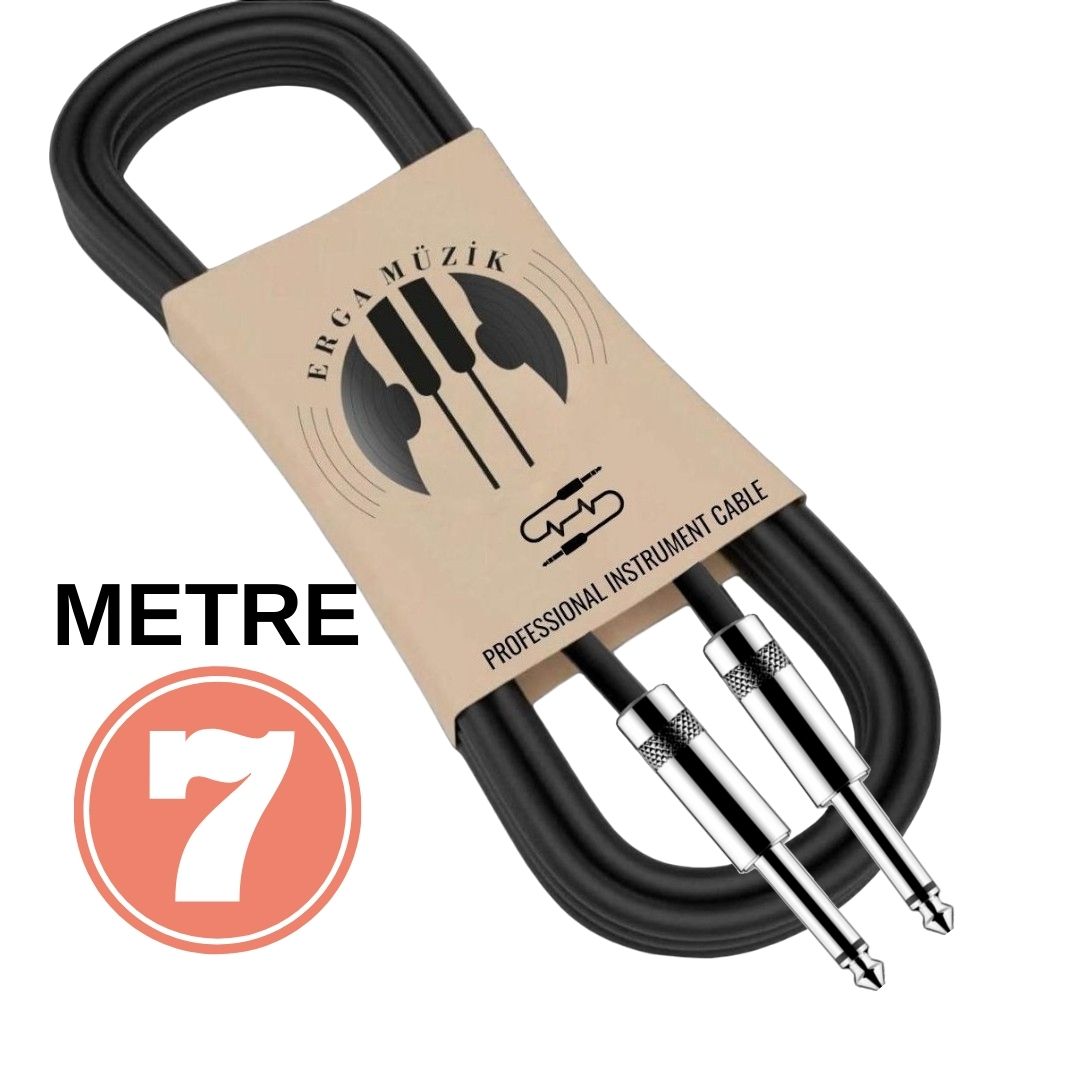Erga Müzik Gitar Düz Jack Kablosu 7M – Elektro Akustik Bas Bağlama Keman Kemençe Amfi & Mixer Uyumlu Jack Kablosu…