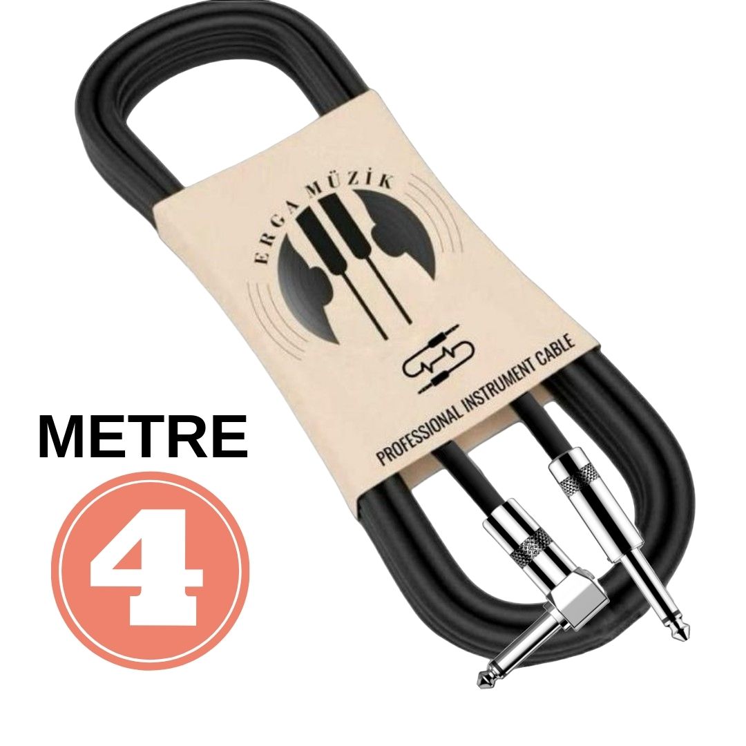 Erga Müzik Gitar Düz / L Jack Kablosu 4M – Elektro Akustik Bas Bağlama Keman Kemençe Amfi & Mixer Uyumlu Jack Kablosu…