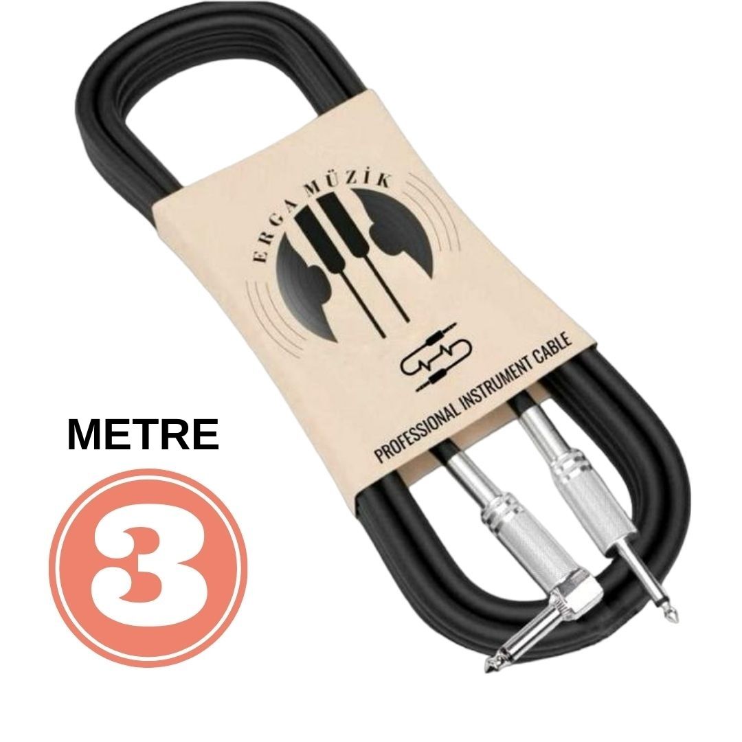 Erga Müzik Gitar Düz / L Jack Kablosu  3M – Elektro Akustik Bas Bağlama Keman Kemençe Amfi & Mixer Uyumlu Jack Kablosu…