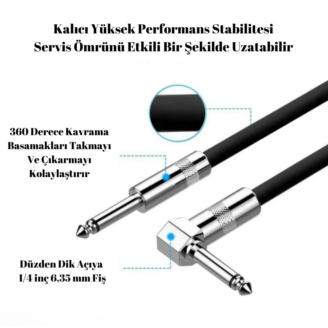 Gitar Jack Kablosu 10M - 32,8ft DÜZ/L Elektro Akustik Bas Bağlama Keman Amfi & Mixer Uyumlu Jak kablo