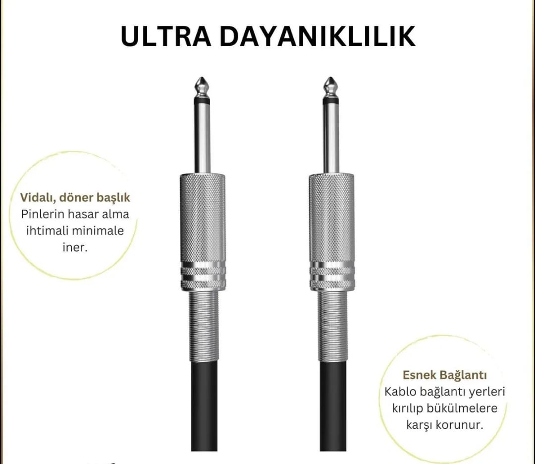 Gitar Jack Kablosu 10M - 32,8ft Elektro Akustik Bas Bağlama Keman Kemençe Amfi & Mixer Uyumlu Jack Kablosu