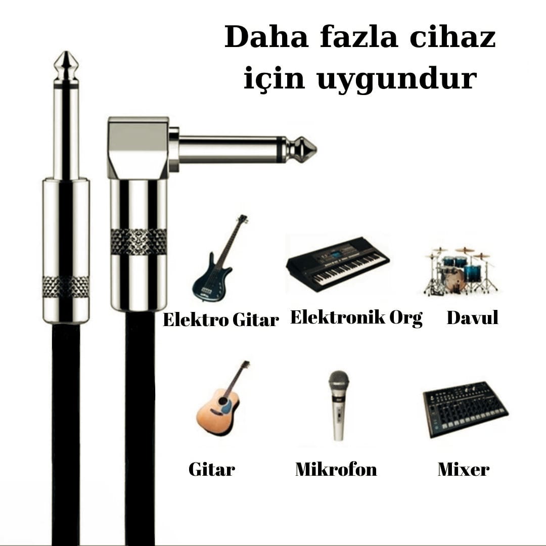 Gitar Jack Kablo Çelik Uç Düz/L 10M-32,8FT Elektro Akustik Bağlama Keman Amfi & Mixer Uyumlu Jak Kablo