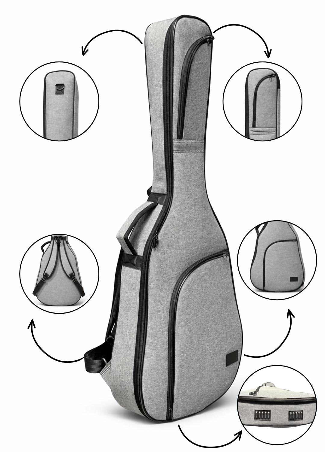 Soft Case Gri Keten Klasik Gitar Kılıfı Taşıma Çantası