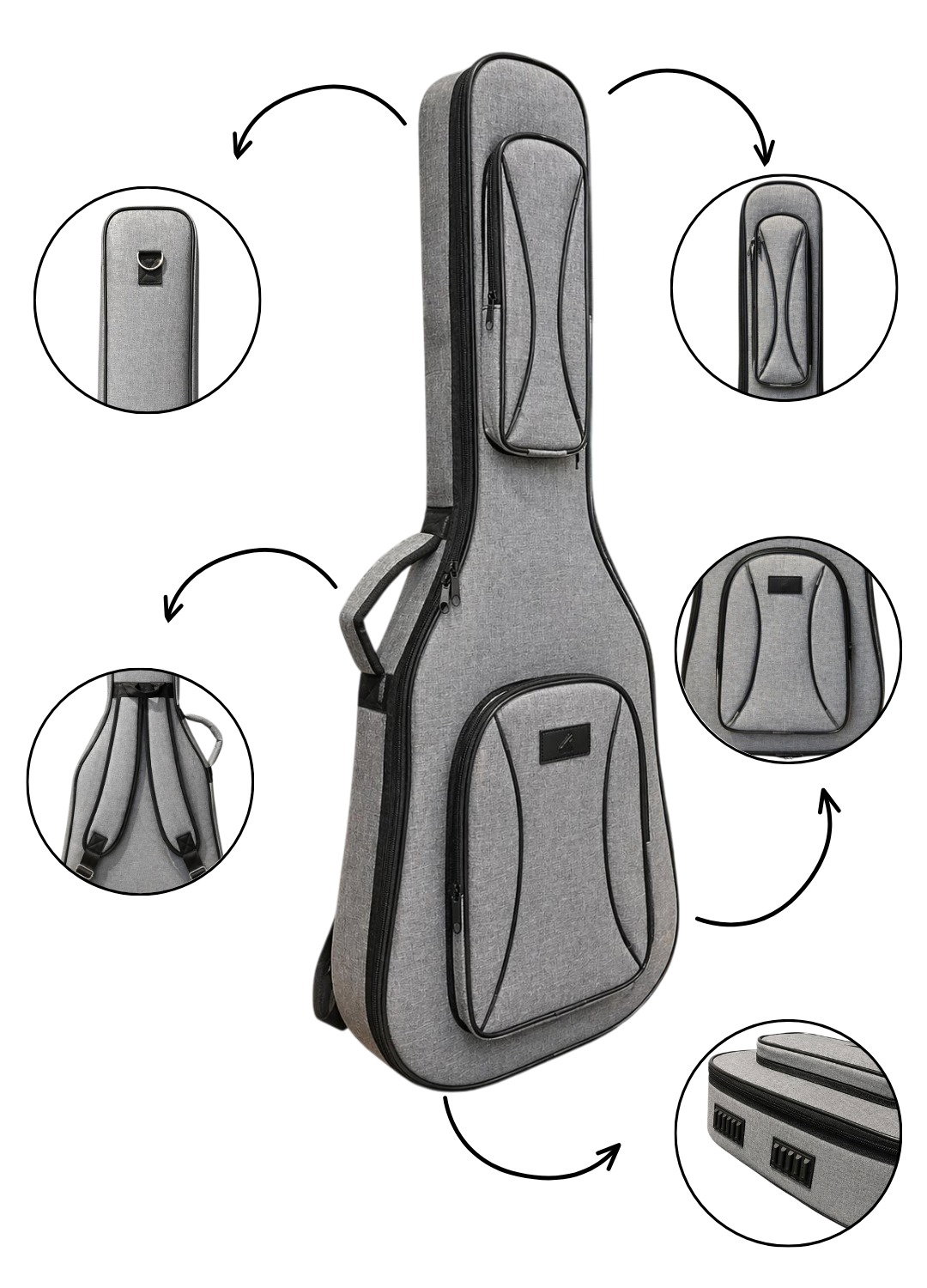 GRİ KETEN PROFESYONEL GİGBAG KLASİK GİTAR KILIF-ÇANTA-SU GEÇİRMEZ