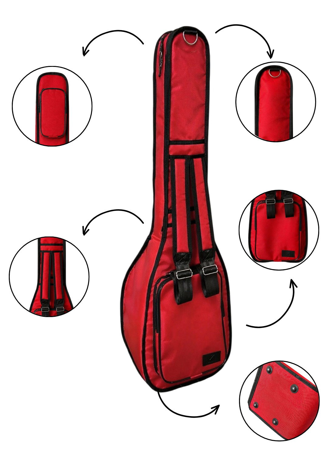 Bağlama Çantası 1900 Denye Kırmızı Su Geçirmez Pedli Soft Case Kısa Sap  Saz Kılıfı