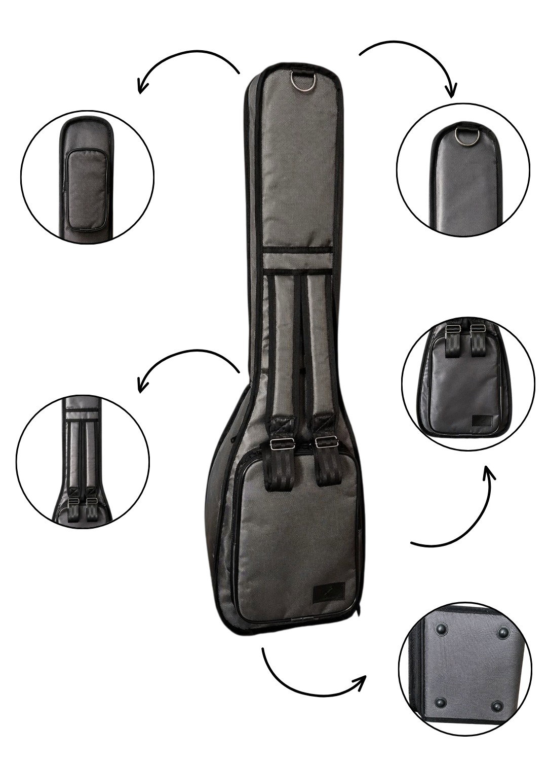 Bağlama Çantası 1900 Denye Gri Su Geçirmez Pedli Soft Case Kısa Sap  Saz Kılıfı