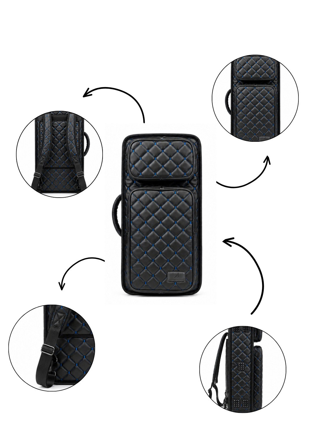 Profesyonel Gigbag (korumalı) 3’lü Kemençe Kılıfı Siyah Mavi Kapitoneli Deri Su Geçirmez