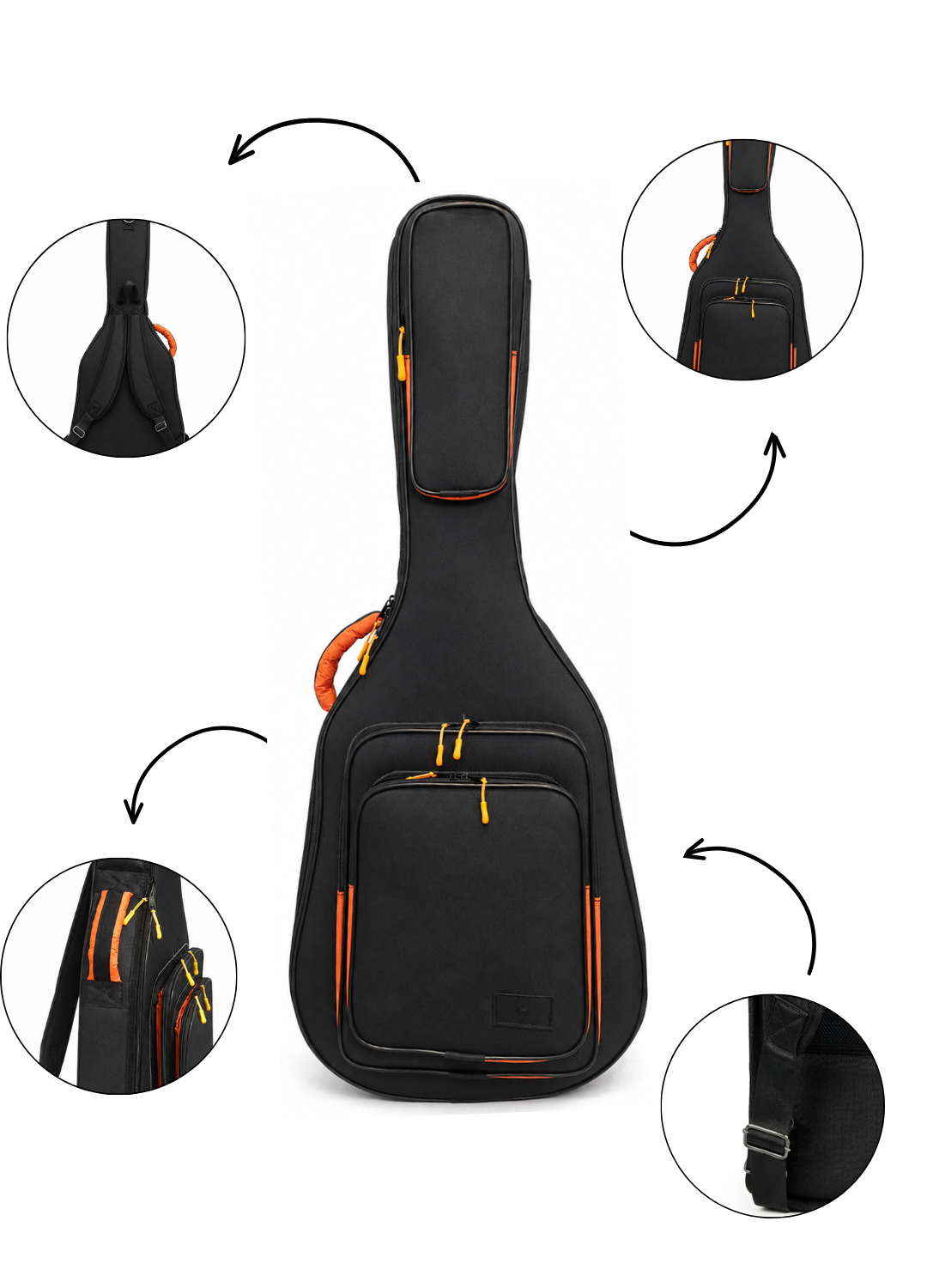 PROFESYONEL GİGBAG KALIN KLASİK GİTAR KILIFI-ÇANTASI – SİYAH – TURUNCU1900 DENYE LÜX KUMAŞ – %100 SU GEÇİRMEZ