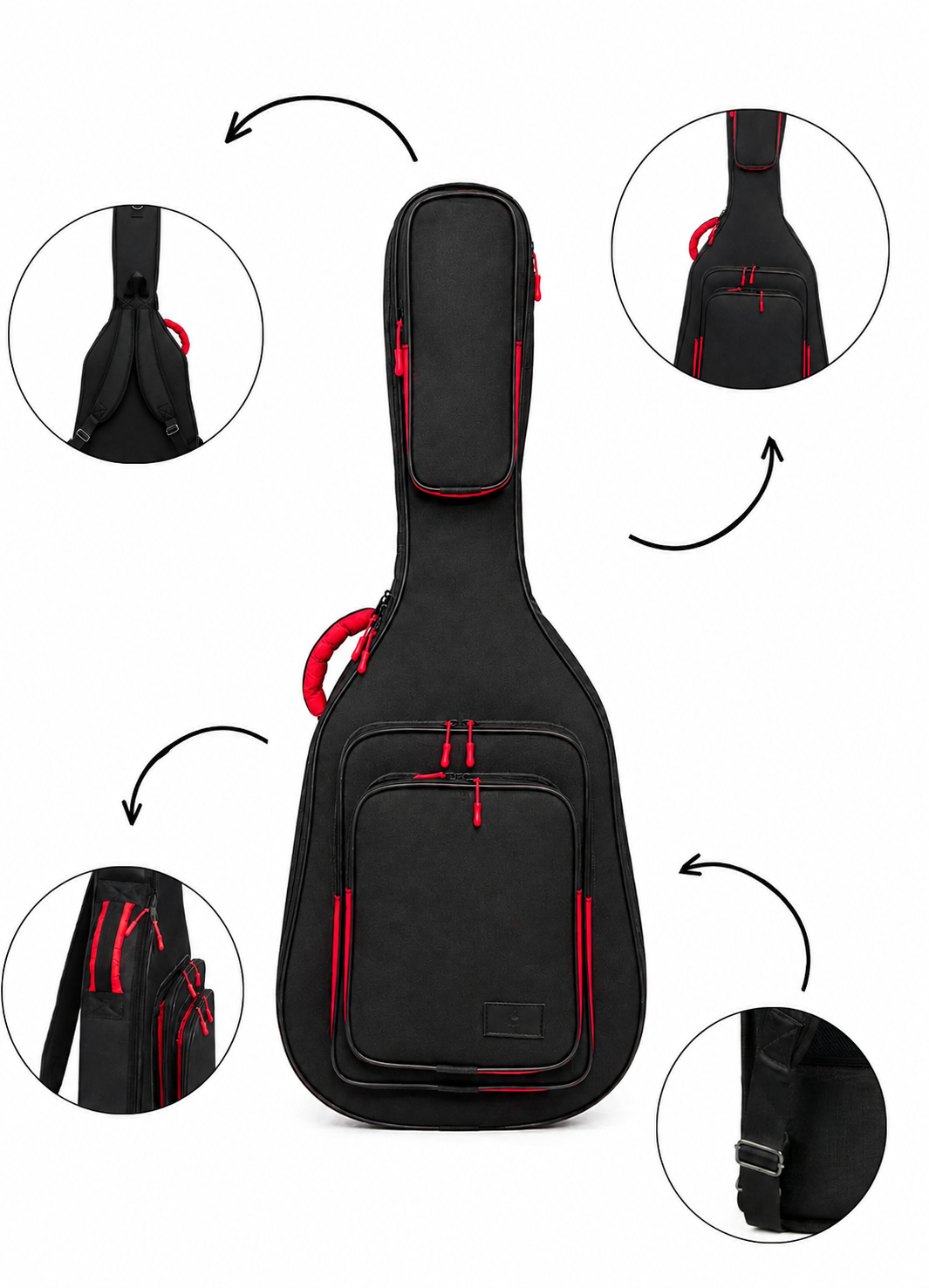 PROFESYONEL GİGBAG KALIN AKUSTİK GİTAR KILIFI-ÇANTASI – SİYAH – KIRMIZI 1900 DENYE LÜX KUMAŞ – %100 SU GEÇİRMEZ