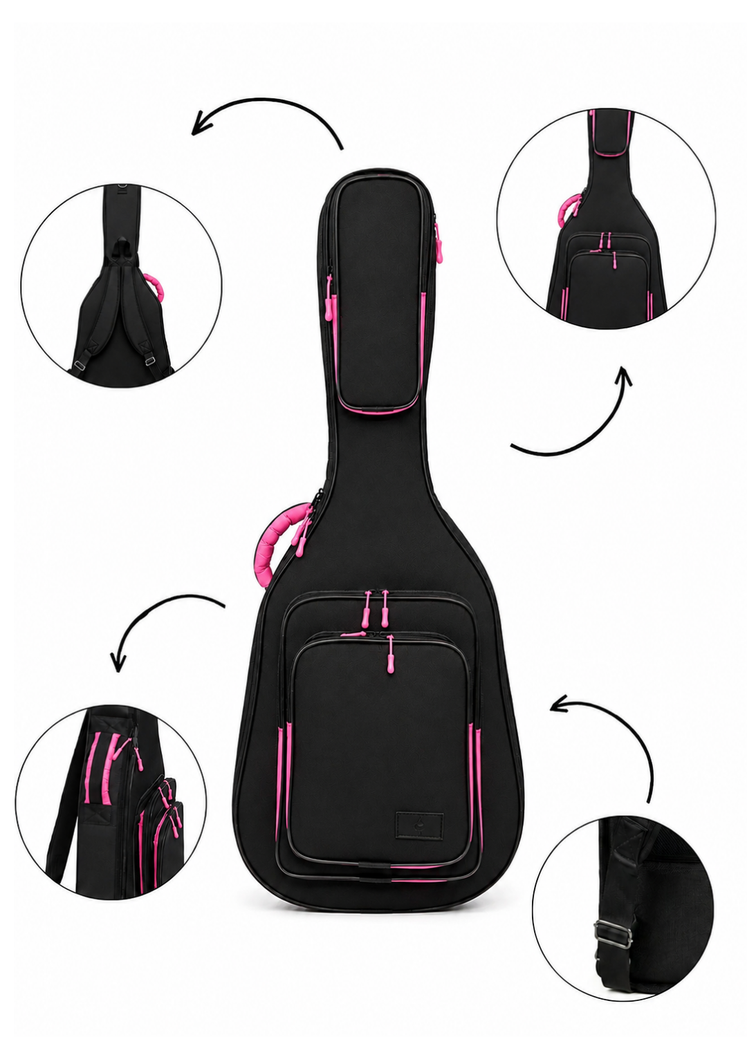 PROFESYONEL GİGBAG KALIN KLASİK GİTAR KILIFI-ÇANTASI – SİYAH – PEMBE 1900 DENYE LÜX KUMAŞ – %100 SU GEÇİRMEZ